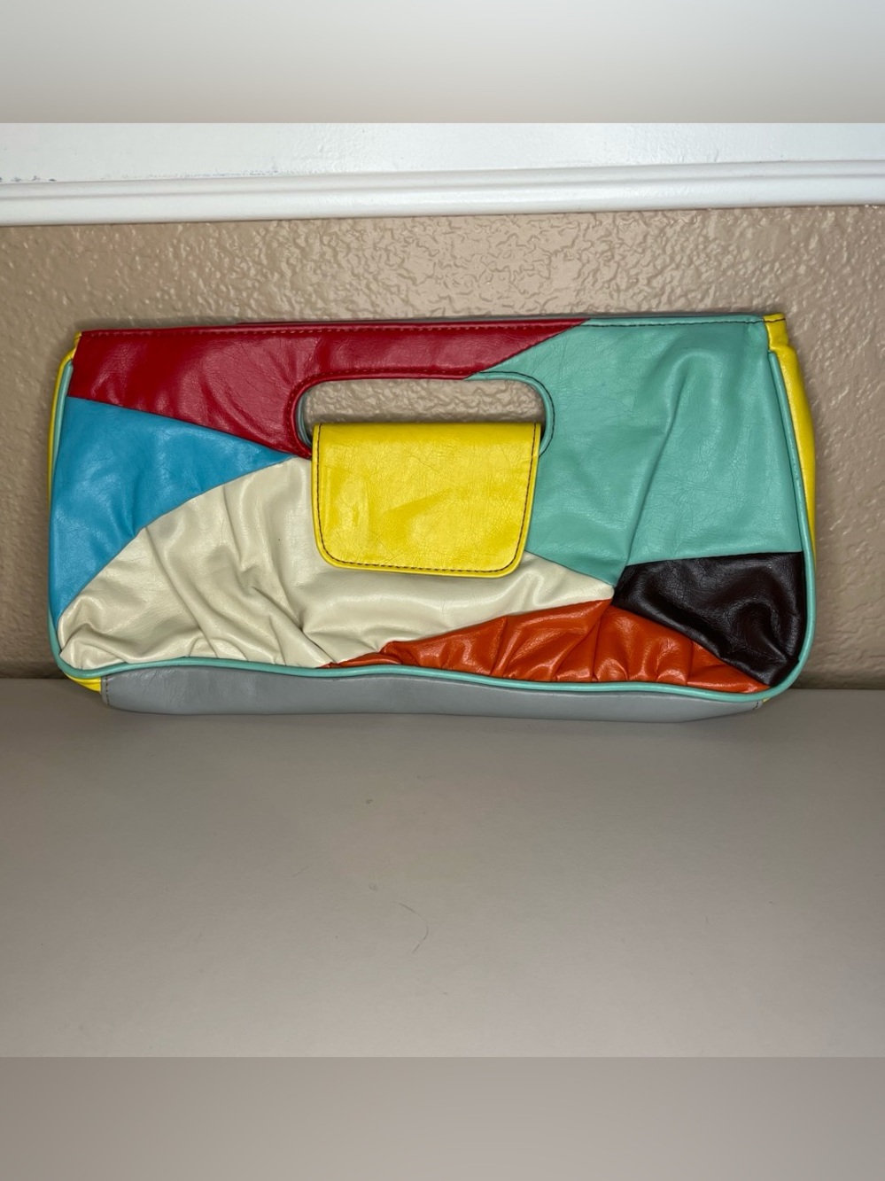 Bonita clutch 80s Patchwork multi color block retro purse with butter yellow blk